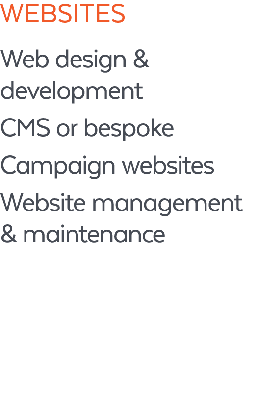 Websites Web design & development CMS or bespoke Campaign websites Website management & maintenance 
